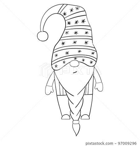 Cartoon Christmas gnome for coloring books. Linear design for children's coloring books 97009296