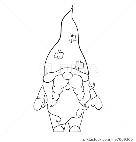 Cartoon Christmas gnome for coloring books. Linear design for children's coloring books Cartoon Christmas gnome for coloring books. Linear design for children's coloring books 97009300