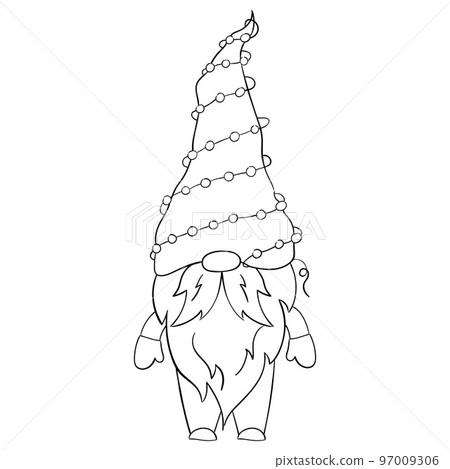 Cartoon Christmas gnome for coloring books. Linear design for children's coloring books 97009306