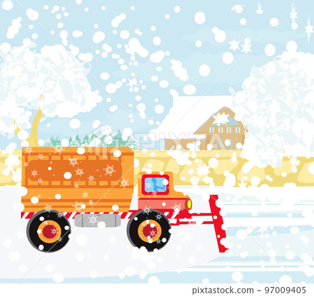 Snowblower on road on a snowy winter day Snowblower on road on a snowy winter day 97009405
