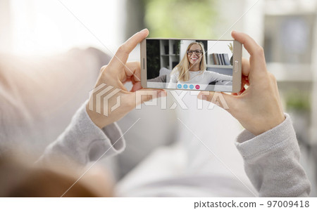 Video call using smartphone Video call using smartphone 97009418