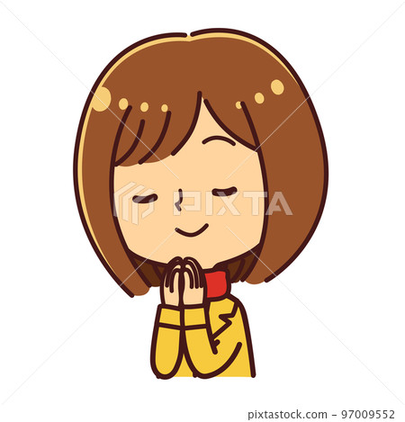 Woman putting hands together New Year's visit illustration material Woman putting hands together New Year's visit illustration material 97009552