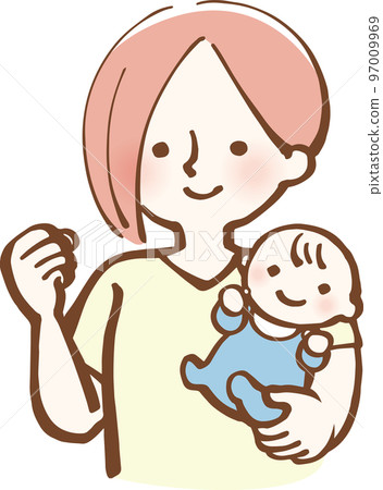 Illustration of a woman holding a baby Illustration of a woman holding a baby 97009969