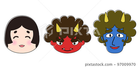 Red demon, blue demon, Otafuku face icon set Red demon, blue demon, Otafuku face icon set 97009970