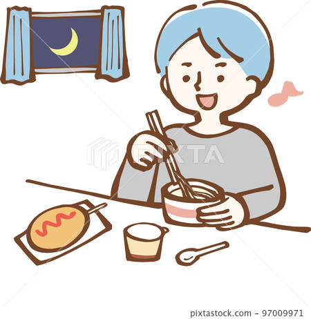男人吃夜宵插畫 男人吃夜宵插畫 97009971