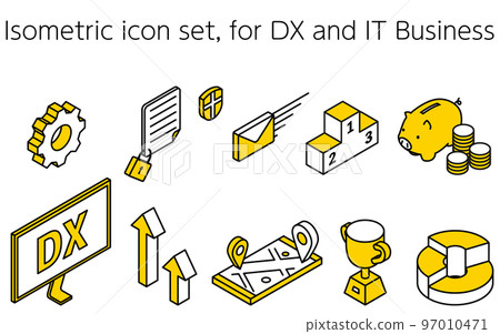 可用於 DX 和 IT 業務的簡單等距圖標集 97010471