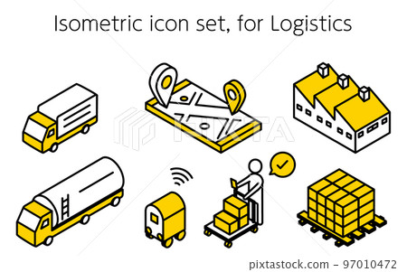 可用於物流和交付系統 DX 的簡單等距圖標集 97010472