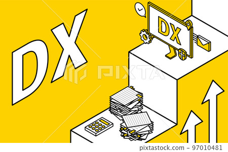 Business improvement with DX, image of success and growth, from inefficient business to smart business, isometric 97010481