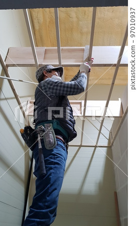 Construction site. Carpentry. Wood. Carpenter. Interior decoration. Interior Construction site. Carpentry. Wood. Carpenter. Interior decoration. Interior 97010937