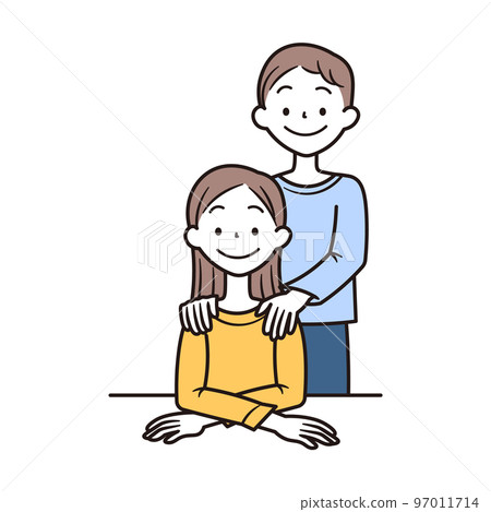 Asian young couple or husband and wife illustration material 97011714