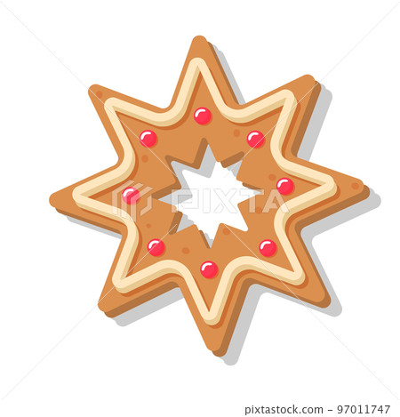 Christmas gingerbread snowflake. Sweet homemade glazed biscuit. Christmas gingerbread snowflake. Sweet homemade glazed biscuit. 97011747