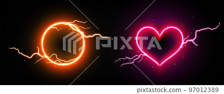 Lightning neon frames, round and heart borders 97012389