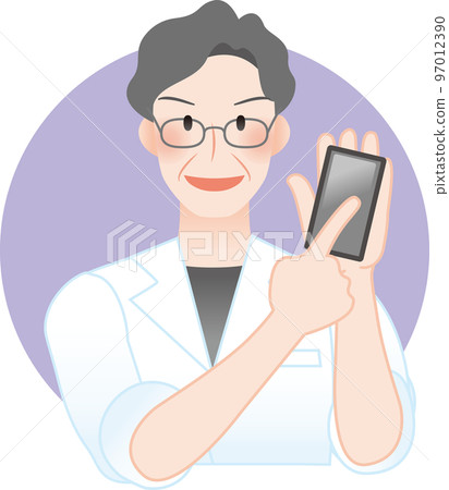 Geriatric doctor and nurse pointing at smartphone, doctor in white coat, researcher, etc. Geriatric doctor and nurse pointing at smartphone, doctor in white coat, researcher, etc. 97012390