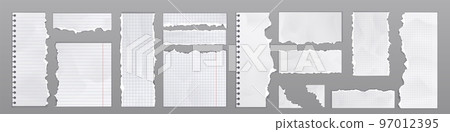 Notebook pages and paper sheets with torn edges 97012395