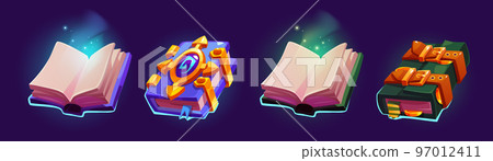 Magic spell books, fantasy alchemy grimoires set 97012411