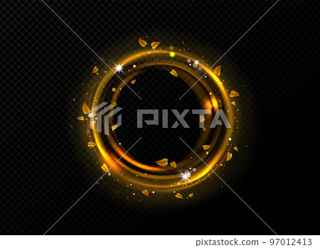 Shiny light circle frame with yellow foliage png 97012413