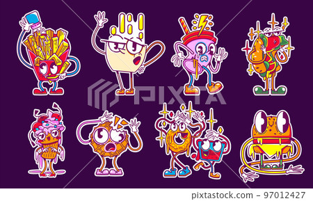 Fast food icons, cute retro stickers in y2k style 97012427