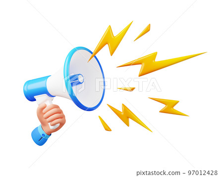 Hand with loudspeaker, megaphone with lightnings Hand with loudspeaker, megaphone with lightnings 97012428