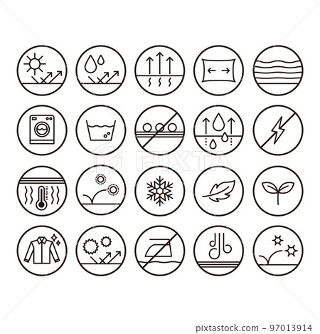 Icon set of functions and features of fabrics and clothes 97013914