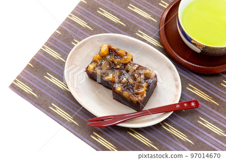 Steamed Chestnut Yokan Snack and Japanese Tea Steamed Chestnut Yokan Snack and Japanese Tea 97014670
