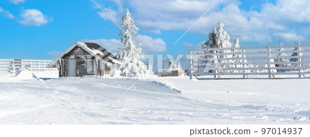 Christmas winter landscape, house, snow trees 97014937