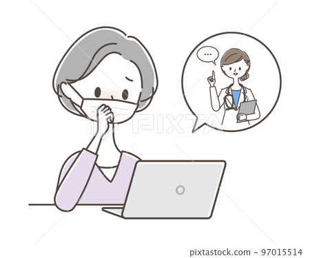 Senior woman receiving online medical treatment at home Senior woman receiving online medical treatment at home 97015514