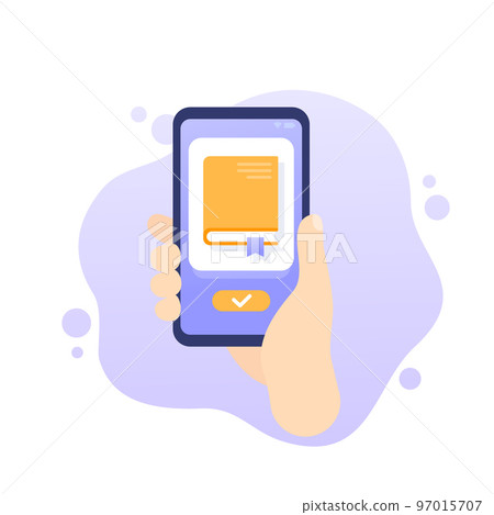 book reader app, phone in hand vector 97015707