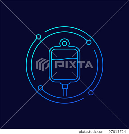 iv bag, medical drip icon, line vector 97015724