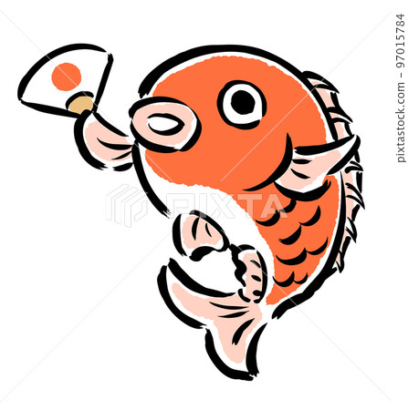 A sea bream dancing with a folding fan Brush stroke illustration 97015784