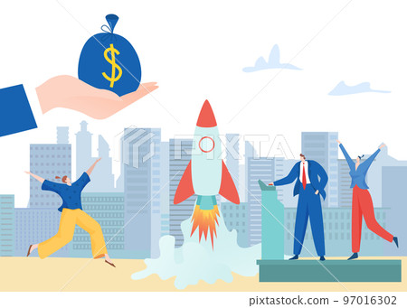 Business rocket startup concept, vector illustration, success people man woman character launch innovation technology, creative project. 97016302