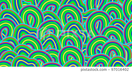 Abstract green purple trippy psychedelic seamless pattern in 70s hippie style 97016402