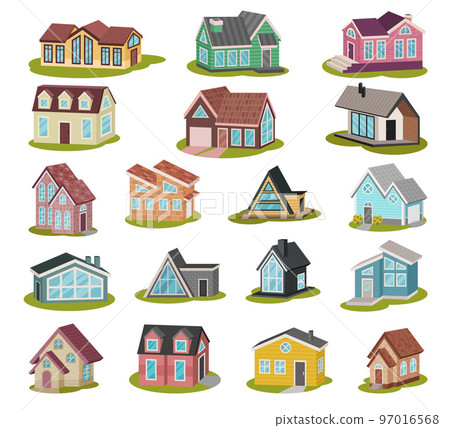 Different Houses and Residential Building and Cottage Big Vector Set 97016568