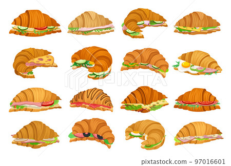 French Crunchy Croissants with Different Stuffing Big Vector Set 97016601