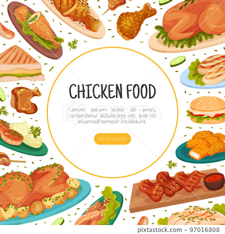 Chicken Food Design with Served Dish and Tasty Meal with Meat Vector Template Chicken Food Design with Served Dish and Tasty Meal with Meat Vector Template 97016808