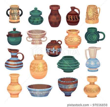 Ceramic Pots and Vessels of Different Shape Big Vector Set 97016850