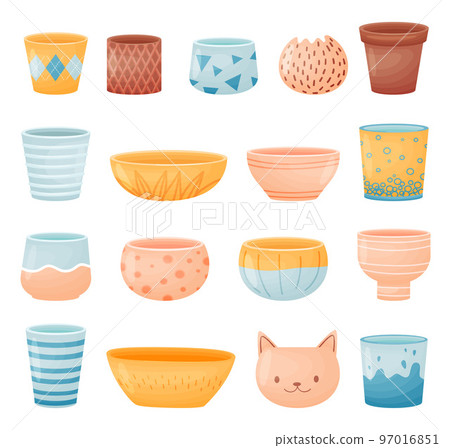 Ceramic Pots and Vessels of Different Shape Big Vector Set 97016851
