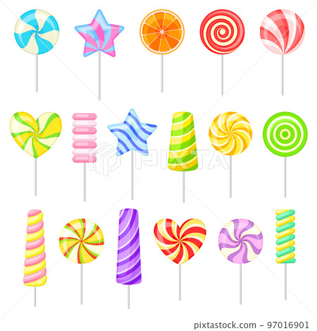 Candy and Lollipop as Sugary Caramel on Stick Big Vector Set 97016901