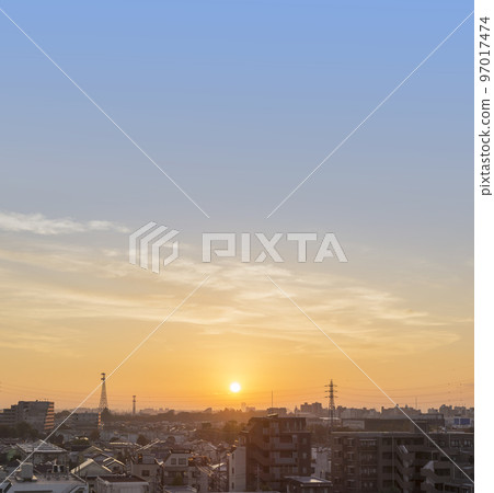 Sunrise, morning in a residential area, early morning, sunrise, sunrise, sun 97017474