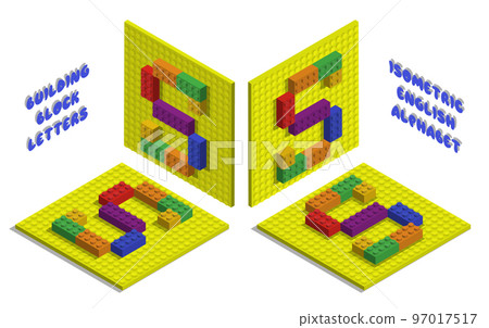 Isometric toy bricks of letter S. Letter from blocks for children poster and games. ABC typography. Realistic 3D vector isolated on white background Isometric toy bricks of letter S. Letter from blocks for children poster and games. ABC typography. Realistic 3D vector isolated on white background 97017517