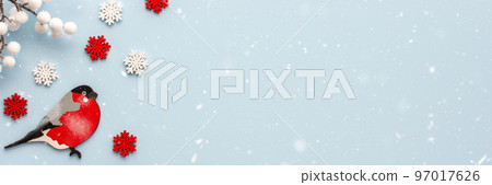 Bullfinch with white and red snowflakes Bullfinch with white and red snowflakes 97017626