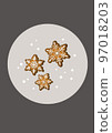Gingerbread cookies. Snowflakes. Christmas Card. Greeting card. Flat 97018203