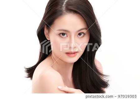 Beautiful young asian woman with clean fresh skin on white background, Face care, Facial treatment, Cosmetology, beauty and spa, Asian women portrait. Beautiful young asian woman with clean fresh skin on white background, Face care, Facial treatment, Cosmetology, beauty and spa, Asian women portrait. 97019303