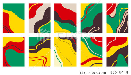 Collection of multicolored abstract paintings against white background 97019439