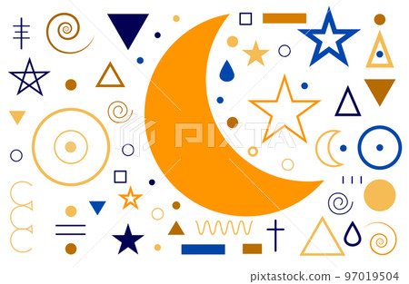 A set of aesthetic and modern Astrology minimalistic linear illustrations of the sun, moon, stars, geometric elements A set of aesthetic and modern Astrology minimalistic linear illustrations of the sun, moon, stars, geometric elements 97019504