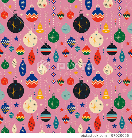 Retro Christmas pattern with tree toys. Christmas seamless background Retro Christmas pattern with tree toys. Christmas seamless background 97020066