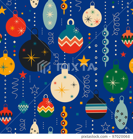 Retro Christmas pattern with tree toys. Christmas seamless background Retro Christmas pattern with tree toys. Christmas seamless background 97020068