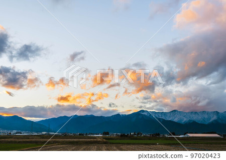 Northern Alps and natural scenery in the evening Northern Alps and natural scenery in the evening 97020423