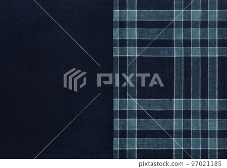 Vintage indigo dyeing, dark fabric and checkered stitching Vintage indigo dyeing, dark fabric and checkered stitching 97021185