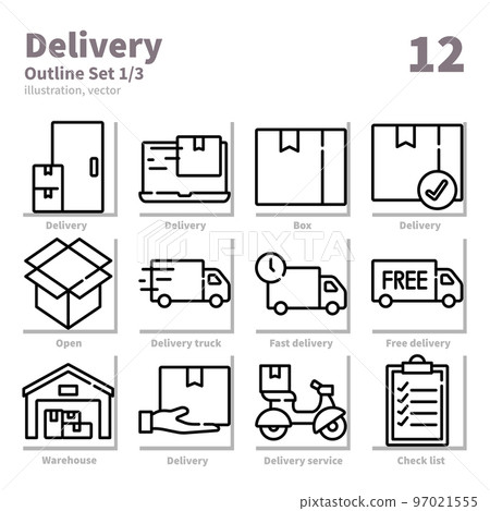 Delivery icons set, Outline, vector and illustration set 1 97021555
