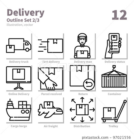 Delivery icons set, Outline, vector and illustration set 2 97021556
